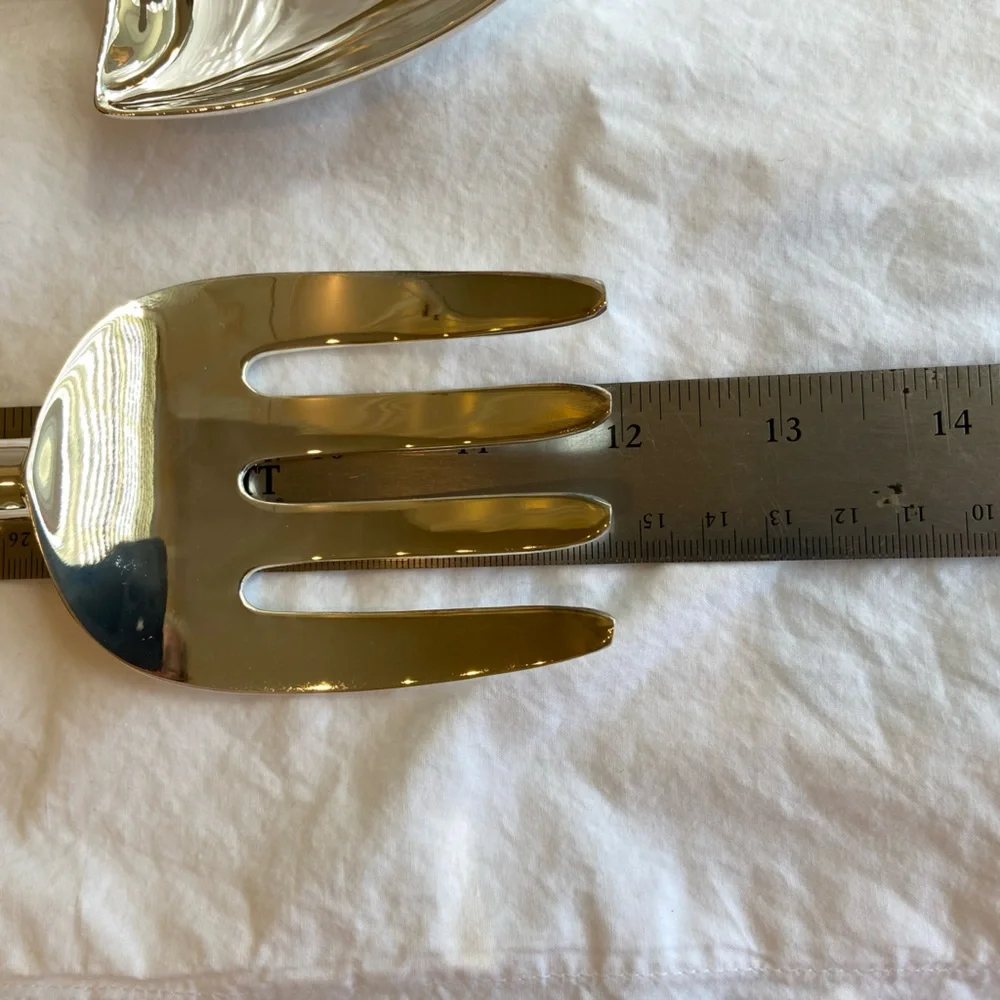 Godinger Salad Serving Set in Light Wood and Silver playful design shovel & Rake